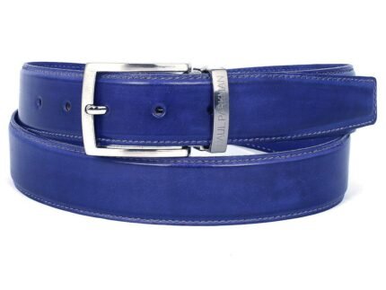 PAUL PARKMAN Men's Leather Belt Hand-Painted Cobalt Blue